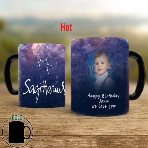 Customize Photos and Text Name Constellation Sagittarius Mug 11oz Magic Ceramic Color Changing Coffee Mug Children Birthday Gift
