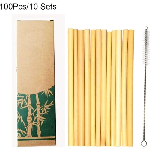 Hot Sale 100Pcs/lot Bamboo Drinking Straws Reusable Eco-Friendly Party Kitchen + Clean Brush kitchen Tool