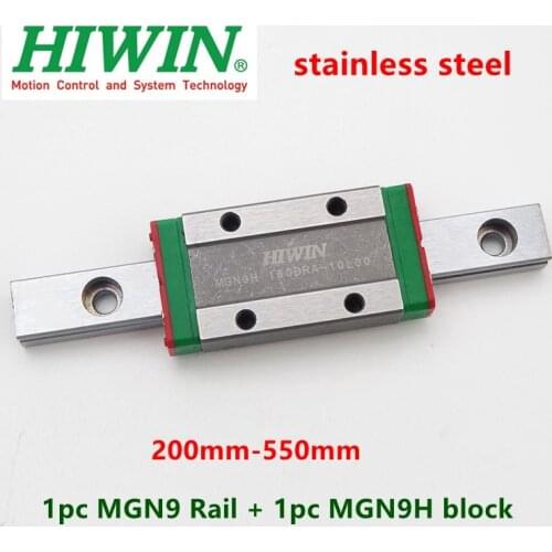 1pc HIWIN Stainless Steel linear guide MGN9 250 300 330 350 400 450 500 550 mm rail + 1pc MGN9H slider block for 3D Printer CNC