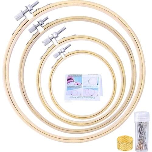 LMDZ Cross Stitch Hoop Set for Beginner, 4 Sizes Embroidery Hoops, Cross Stitch Circle, Embroidery Circle with 3 Sizes Needles