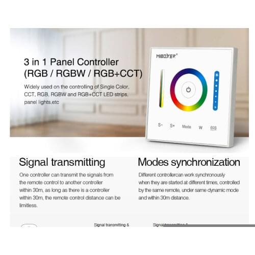 Miboxer Wall-mounted 86 touch Panel DC12V 24V Max10A Single color/CT/RGB/RGBW/RGB+CCT LED Strip Controller 3 in 1 dimmer Switch