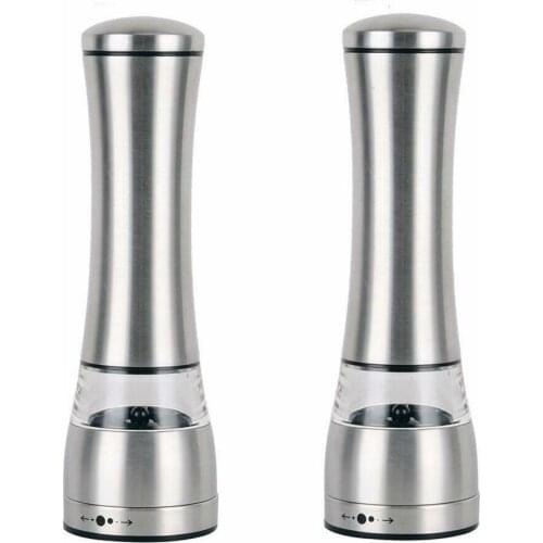 Set of 2 Stainless Steel Salt and Pepper Grinder, Mill Shakers with Adjustable Manual Ceramic Rotor Kitchen Accessories