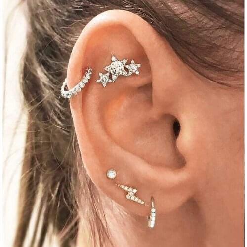 Bohemian Retro Silver Color Earrings Set Women Feather Fatima Hands Leaf Owl Star Ear Studs Party Wedding