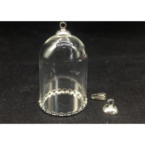 5sets/lot 38*25mm bell glass globe base beads cap set glass vial pendant glass bottle dome cover necklace pendant DIY charms