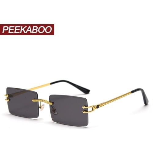 Peekaboo green blue mirror sunglasses rimless men uv400 2022 female frameless retro sun glasses for men colorful high quality