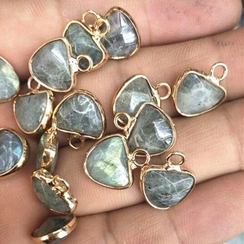 8pcs heart shape nature labradonite stone pendants size 12mm womens bracelets making jewelry accessories lovely pendants