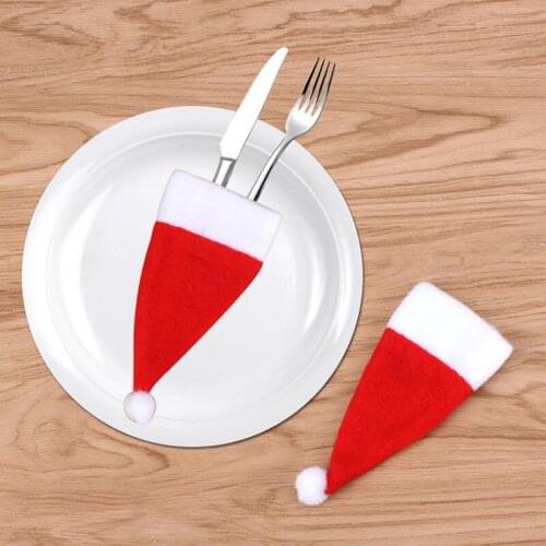 Xmas Craft Supply Santa Claus Mini Hat Indoor Dinner Spoon Forks Decorations Dinnerware Christmas Hat LX8129