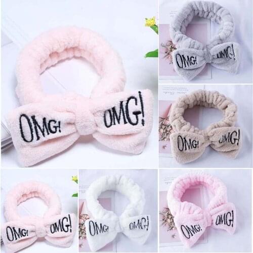 Letter"OMG" Coral Fleece Soft Bow Headbands For Women Girls Cute Hair Holder Hairbands Hair Bands Headwear Hair Accessories Hot