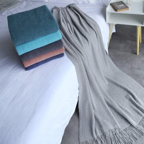 Simple Leisure Solid Color Knitted Throw Blanket Warm Bed Sofa Sleeping Rugs Travel Camping Nap Tapestry Home Bedroom Decor