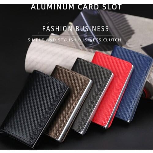 RFID Crash Card Holder Wallet PU Leather RFID Blocking Automatic Card Ejected Protection Wallet Secure Unisex Cash Cards Purse