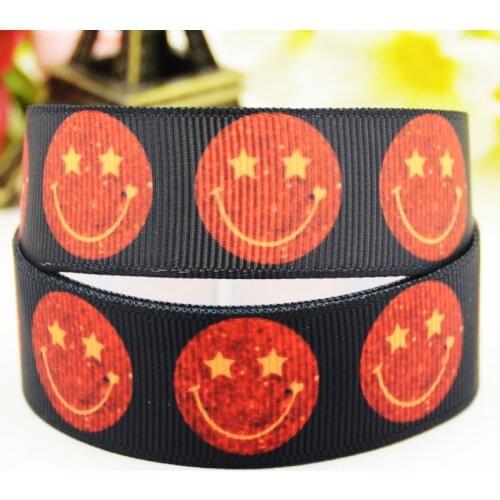 22mm 25mm 38mm 75mm Smiling face Cartoon printed Grosgrain Ribbon party decoration 10 Yards X-03264