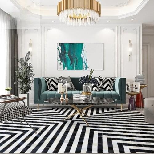 Luxury Black and white cowhide carpet fur rug,big size natural cow skin carpet for living room decoration villa carpet SALES