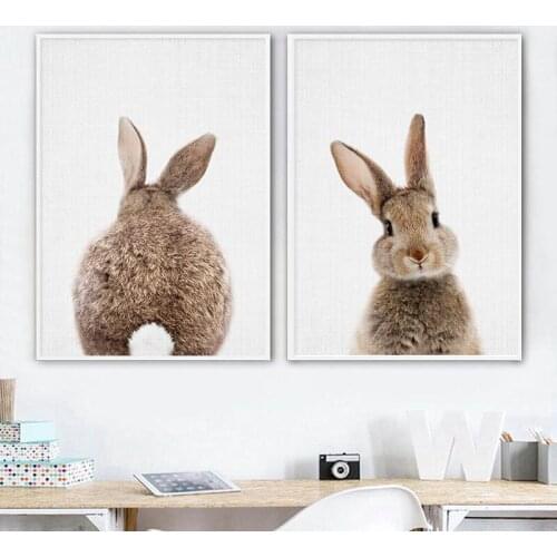 Self-adhesive Wall Stickers Nordic Bunny Rabbit Tail Woodland Animal Nursery Posters Minimalist Wall Art Pictures for Home Decor