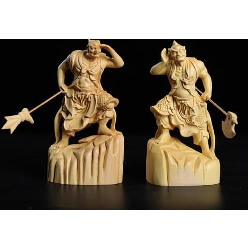 Boxwood 11cm Shunfeng'er Qianliyan Sculpture Wood Carving Buddha Statue Door God Home Decor