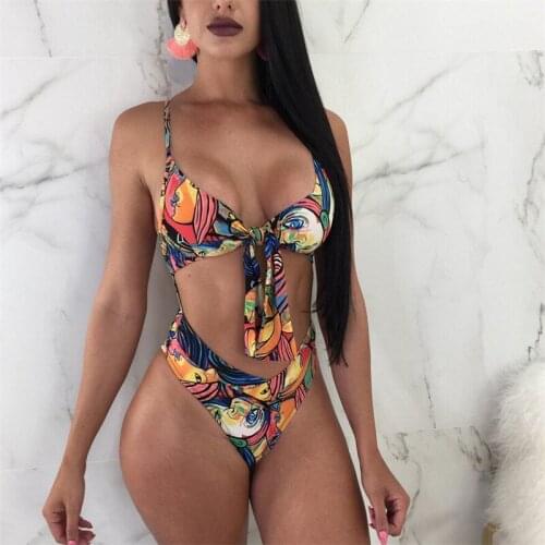 Hirigin Sexy One Piece Swimsuit Women Push Up Swimwear Bodysuit Flower Print Bandage Beach Wear Bathing Suit Monokini Swimsuit