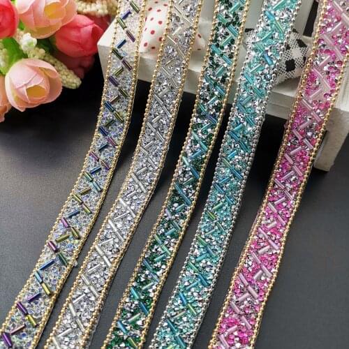 Sewing Trim Crystal Motif Strass Hot Fix Rhinestone Tape Applicator Ribbon With Rhinestones Iron On Appliques For Dresses