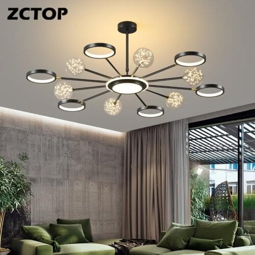 Modern Led Chandelier Dimmable Lamps for Living Dining Room Bedroom Black Gold Body Home Indoor Lighting Lampadario Dropshipping