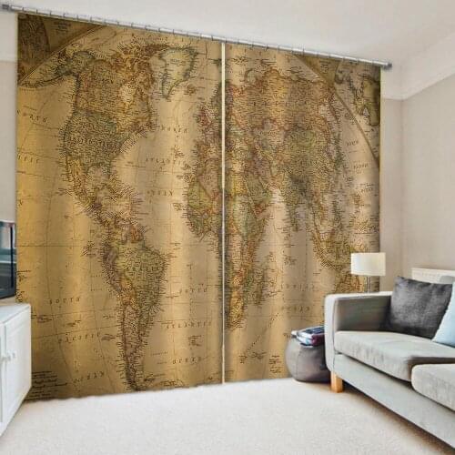Morden retro yellow map curtains 3D Window Curtains For Living Room Bedroom Customized size 3d stereoscopic curtains