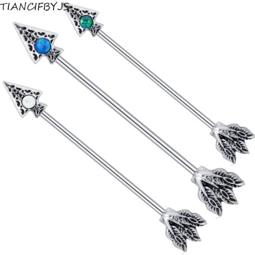 TIANCIFBYJS 14G Arrow Opal Ball Surgical Steel Industrial Barbell Cartilage Earring Body Piercing Jewelry 1 1/2Inch (38mm) 20pcs