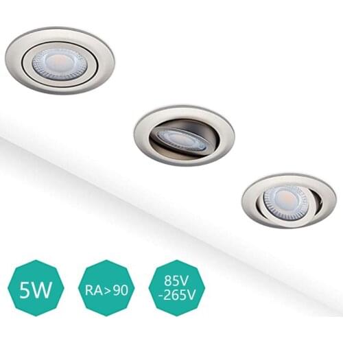 LED Downlight Dimmable 5W 85V-265V SMD Adjustable Round Ceiling Recessed Lamp Indoor Bedroom Kitchen Driverless Spot Light