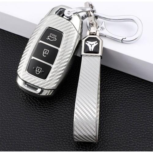 TPU Carbon Fiber Car Key Cover Case Shell for Hyundai Santa Fe 2021 I30 Ix35 Kona EV Encino Solaris Azera Grandeur Ig Accent TM