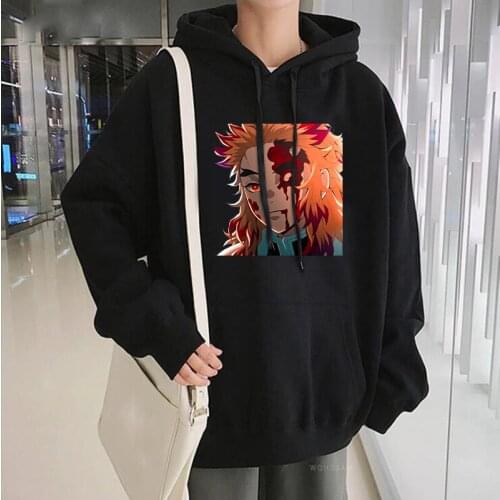 Japanese Anime Demon Slayer Hoodies Sweatshirt Women Men Rengoku Kyoujurou Cartoon Costume Harajuku Winter Men Patchwork Hoodies