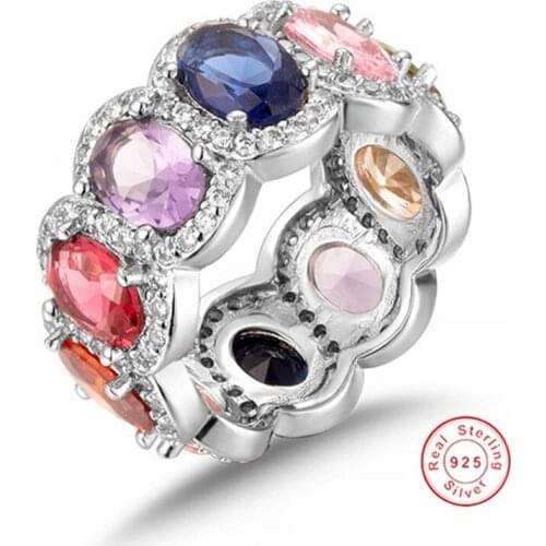 BRAND 925 SILVER PAVE Cushion cut Multicolor Gemstone Ring for Women ETERNITY BAND ENGAGEMENT WEDDING Rings finger