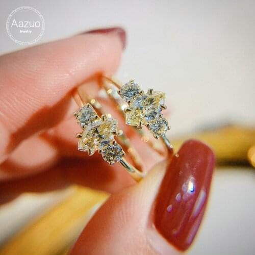 Aazuo 18K Yellow Gold Real Diamond Horse Eye 0.62ct IJ SI Engagement Ring Gift for Woman Party Au750