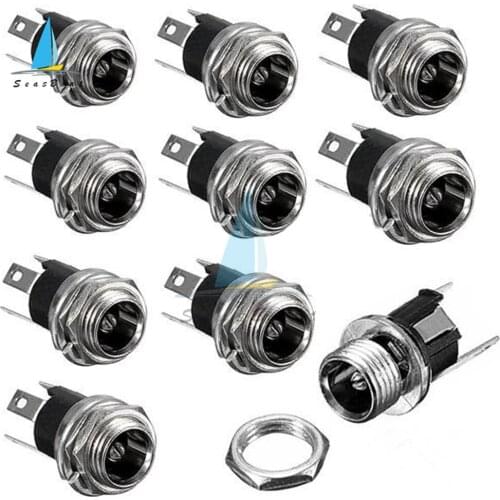 10Pcs 5.5mm x 2.1mm 5.5x2.1 DC Power Supply Plug Connector Female Metal Panel Mount Socket Jack Plug Adapter DC-022B DC-025M