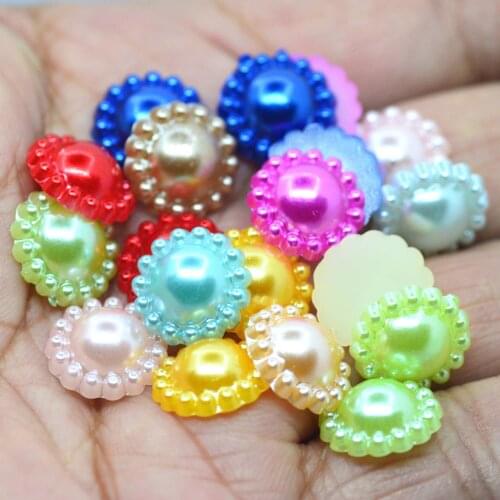 12mm Mixed Color Flatback Pearl Sunflower For Garment Clothes Decoration,Scrapbook Embellishments DIY Crafting Supplies