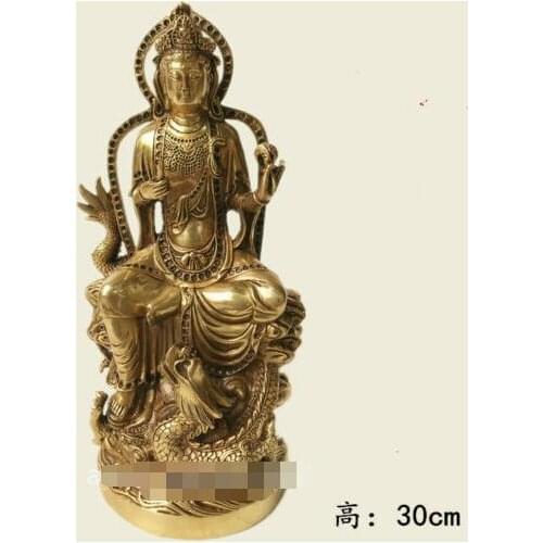 12" Tibet Buddhism Bronze Free Guan Yin Goddess Boddhisattva Ride Dragon Statue