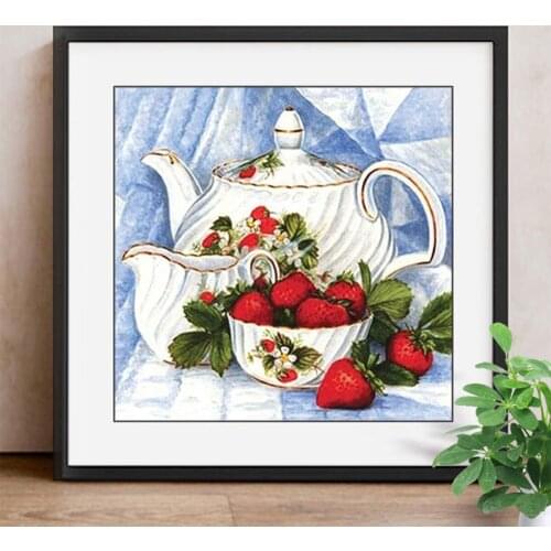 Diamond Embroidery Teapot Mosaic Painting Full Square/Round Drill Diamond Painting Strawberry Decoration Home