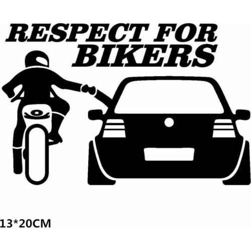 Car Sticker RESPECT FOR BIKERS Funny Auto Motorcycles Exterior Accssories Vinyl Decal for Skoda VW Audi Ford Jeep Kia,20cm*13cm