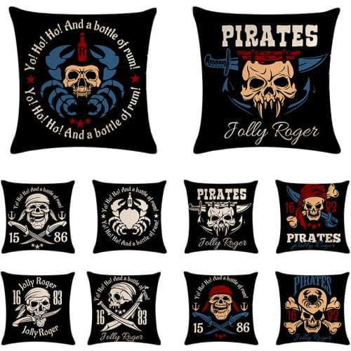 Pirate flag cushion cover horror skull pillow cover linen car chair sofa pillow case home decoration 45x45cm