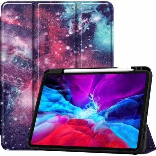Painted Case For iPad Pro 12 9 2020 Case With Pencil holder Tri-Fold Leather Stand Smart Cover For iPad Pro 12 9 Case 2020 Funda