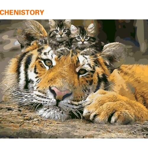 CHENISTORY Animals DIY Painting By Numbers Tiger Cat Paint By Numbers Home Wall Art Picture Calligraphy Painting 40x50cm Artwork