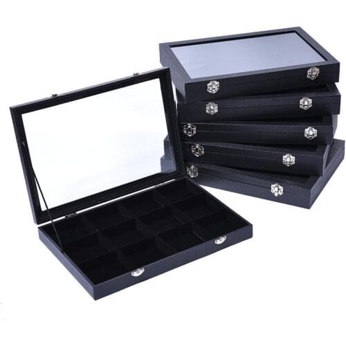 Black PU Jewelry Box Ring Earring Bracelet Necklace Pendant Display Box Beads Organizer Jewelry Storage Box Case 35*24*5cm