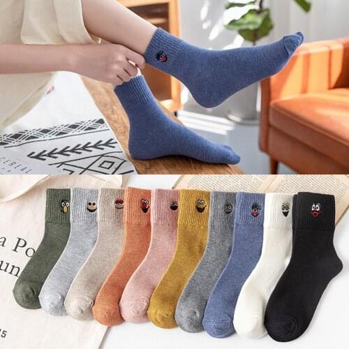 Embroidery Cartoon Cotton Socks for Women Solid Color Black White Khaki 10 Colors Short Sock Spring Summer Autumn Style