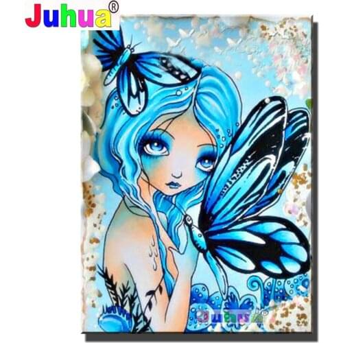 Child Gift 5d Diy Diamond painting rhinestones Embroidery Blue Butterfly Fairy Full drill Square Round Picture Rhinestone Mosaic