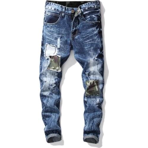 Mens jeans new style ripped patch cloth beggar pants pantalones hombre American street trend quality mens trousers