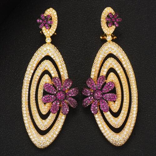 GODKI Jimbora Bohemia High Quality Flowers Pendant For Bridal Wedding Dangle Drop Earrings Circles Hollow Earrings For Women