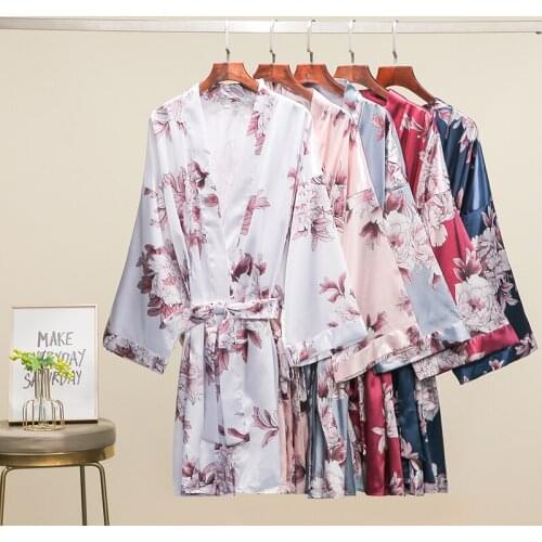 Bride Robe Bridal Robes Floral Satin Robe Silk Robe Bridesmaid Robes Flower Girl Robe Short Dressing Bathrobe