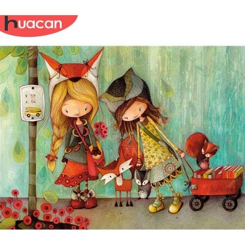 HUACAN 5D Diamond Embroidery Cartoon Girl Diamond Painting Cross Stitch Needlework Home Decor Square Drill Childrens Gifts