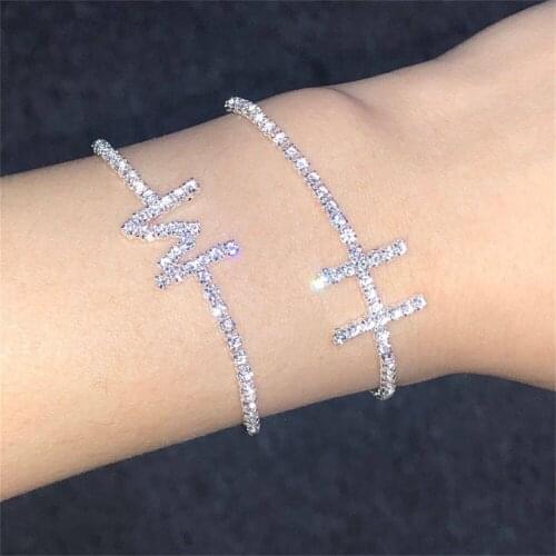 Iced Out Chain Bracelet A-Z Alphabet Bijoux Femme Pulseras Mujer Cubic Zirconia Initial Letter Bracelets Crystal Jewelry Women