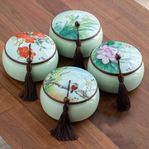 Chinese Teacaddy Ceramic Teapot Tea Set Wooden Box Green Tea Storage Jar Household Goods Storage Moisture-Proof Pot Jar Tea Ware