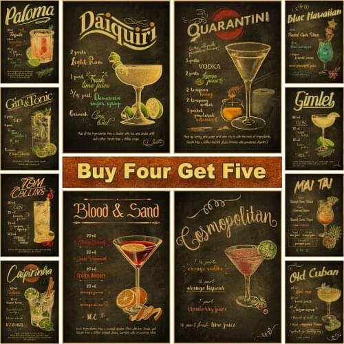 Cocktail Vintage Poster and Prints Painting Kraft Paper Retro Posters Livingroom Decoration Bar Pub Cafe Wall Art Decor