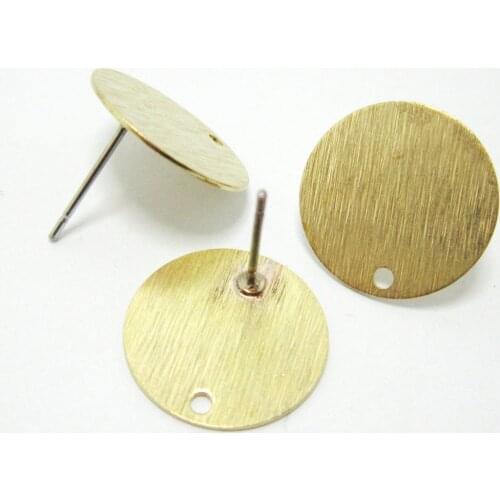Brass earrings Round earring finding Textured 15mm round statement earring studs ear post -6pcs RE001