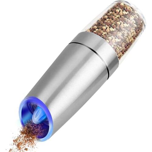 Blue LED Light Gravity Control Electric Pepper Health Grinder Durable Stainless Steel Large Capacity Salt Spices Mill Shaker