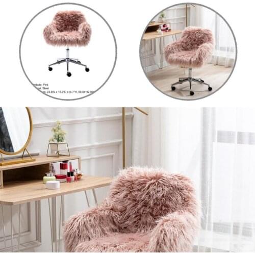 Pink Fashion 360 Degrees Rotation Swivel Accent Chair Compact Office Chair Fluffy for Living Room