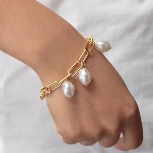 2021 Trendy Pearl Bracelet Gold Color Lasso Pendants Women Jewelry On The Wrist Chain Beads Bracelet Chocker Collar For Girl